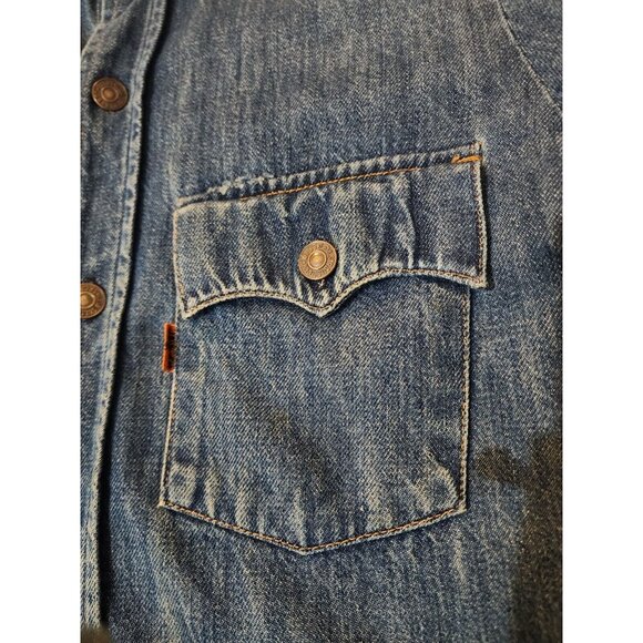 Vintage Levis Shirt Mens Medium Metal Button Denim Orange Tab 60's 70's Thick - Picture 3 of 11